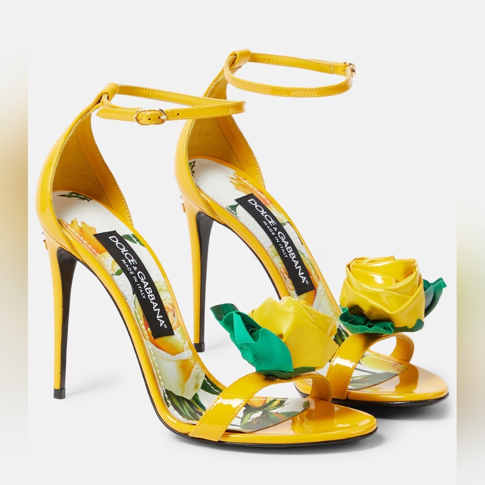 NEW DOLCE & GABBANA KIERA FLORAL APPLIQUE PATENT LEATHER SANDALS SZ IT 38 / US 8 - Picture 5 of 16